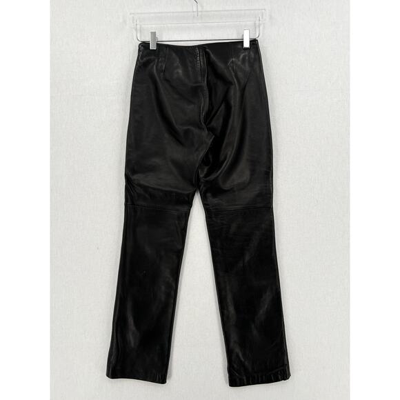 HUGO BUSCATI Vintage Leather Pants Womens 2P Black Straight Leg Mid Rise - Picture 2 of 13